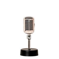 Fototapeta premium Retro microphone with a metallic chrome finish and a sturdy black stand isolated on a transparent background 