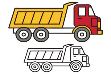 Cartoon Dump Trucks Illustration for Coloring Book Pages Activity