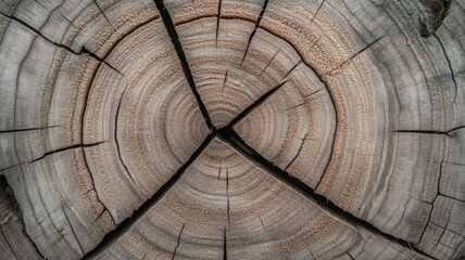 Fototapeta premium Gray and Brown Wood Cross Section Texture with Cracks