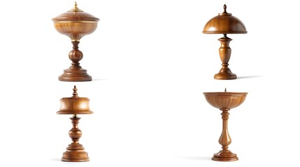 Classic wooden table lamp with a polished, traditional design, isolated on white background, emphasizing its elegant and timeless appearance.