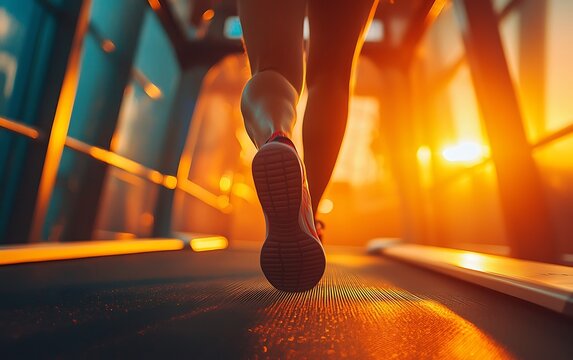 Person Running on Treadmill at Sunset, Fitness, Wellness, Active Lifestyle