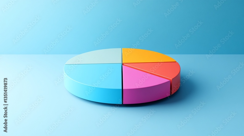 Poster vibrant 3d pie chart with four different color sectors on a blue background