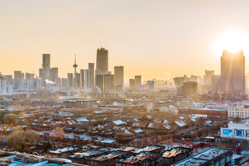 Dusk View of Imperial Palace and city skyline in Shenyang, Liaoning Province, China
