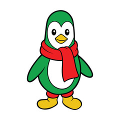 outline vector of a cute penguin wearing a scarf