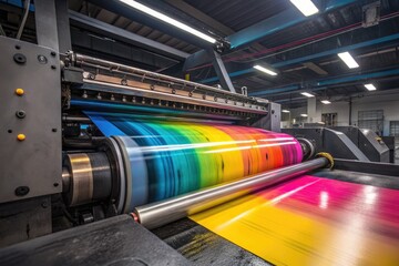 Colorful Printing Press in Action at a Commercial Facility Generative AI
