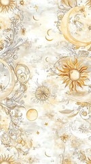 A detailed illustration featuring sun and moon motifs, perfect for backgrounds and design projects.