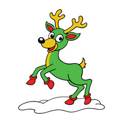 outline vector of a reindeer playfully jumping