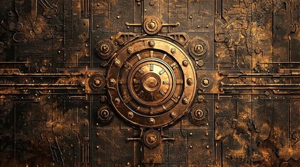 Fototapeta premium Intricate steampunk design showcases a large central circular mechanism