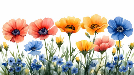 Fototapeta premium Colorful Watercolor Floral Border Design