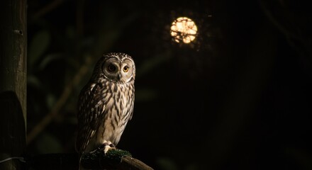 Fototapeta premium Owl Perched at Night Underneath the Light From the Moon