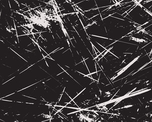 Abstract Black and White Distress Texture Background. A striking black and white abstract texture, featuring a multitude of intersecting lines and splatters, creates a distressed, grungy visual effect