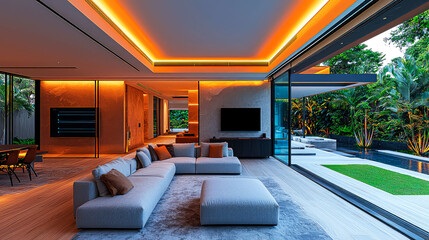 Fototapeta premium Luxury Modern Villa Interior Design: A Tranquil and Sophisticated Living Space