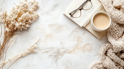 Serene Workspace with Coffee and Glasses