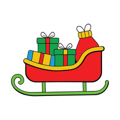 outline vector of a christmas sleigh with gift boxs