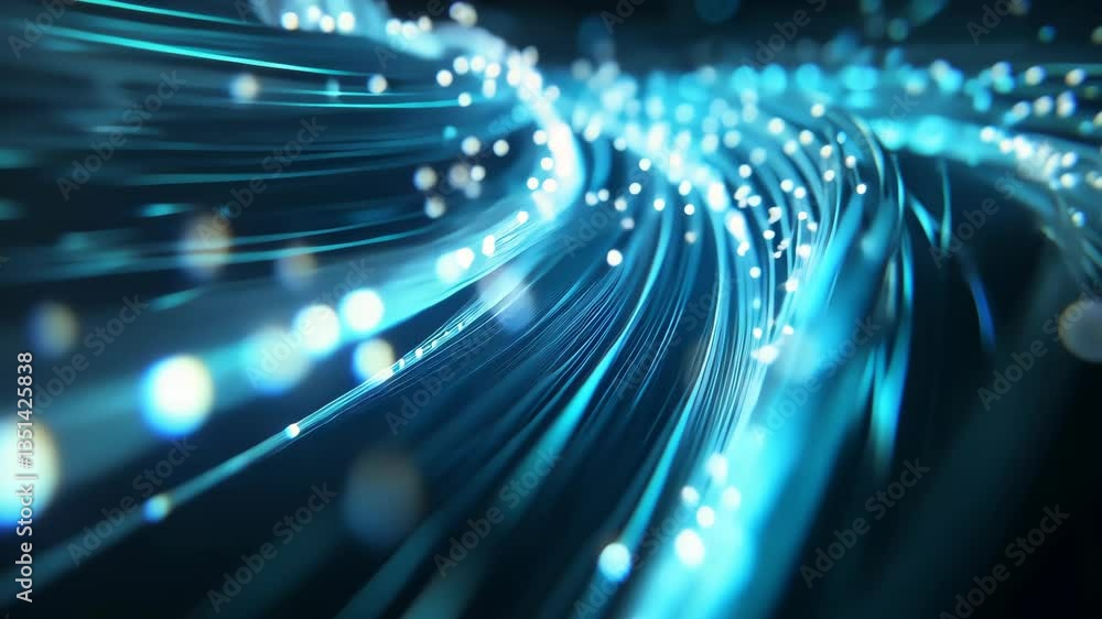 Poster Dynamic Flow of Light A Comprehensive Abstract Representation of Data Transmission within Technology, Artificial Intelligence, and its Impacts on Modern Society and Future Innovations
