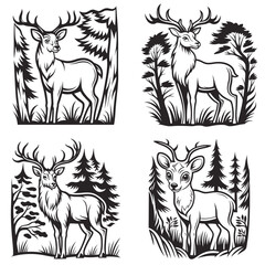 Obraz premium 4 set line art deer vector