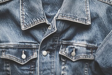 Naklejka premium close-up photo of vintage denim jacket buttoned up capturing texture and details of fabric