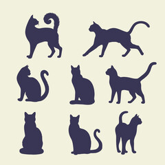Cat Silhouettes Displaying Various Poses and Movements