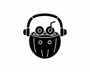 creative details A Coconut with Headphones Listening to Music Icon vector illustration