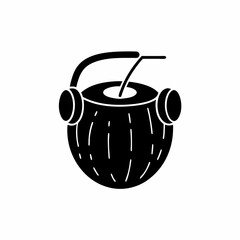 creative details A Coconut with Headphones Listening to Music Icon vector illustration