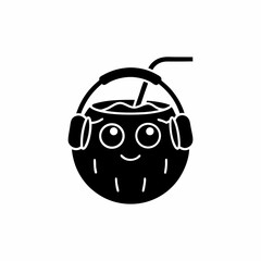 creative details A Coconut with Headphones Listening to Music Icon vector illustration