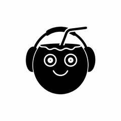 creative details A Coconut with Headphones Listening to Music Icon vector illustration