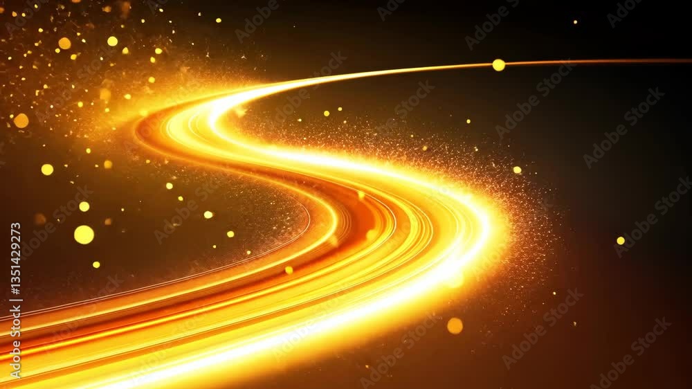 Poster bright golden curves illuminate the dark background creating a captivating visual journey in digital