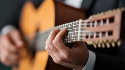 Fototapeta premium capture close-up photograph of musician hand playing exotic traditional instrument ensuring all details in strings