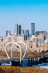 High angle view of Sanhao Bridge and city skyline in Shenyang, Liaoning Province, China © Govan