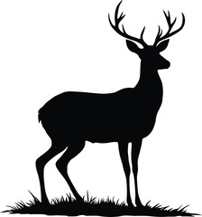 Obraz premium Deer with Antlers Silhouette Vector - Wild Animal Graphic, Black and White Clip Art, EPS for Nature Designs
