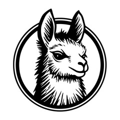 A simple yet detailed silhouette of a llama's head, highlighting its distinctive ears, snout, and woolly texture. Ideal for farm animal designs, South American wildlife illustrations, logo designs