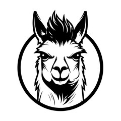 A simple yet detailed silhouette of a llama's head, highlighting its distinctive ears, snout, and woolly texture. Ideal for farm animal designs, South American wildlife illustrations, logo designs