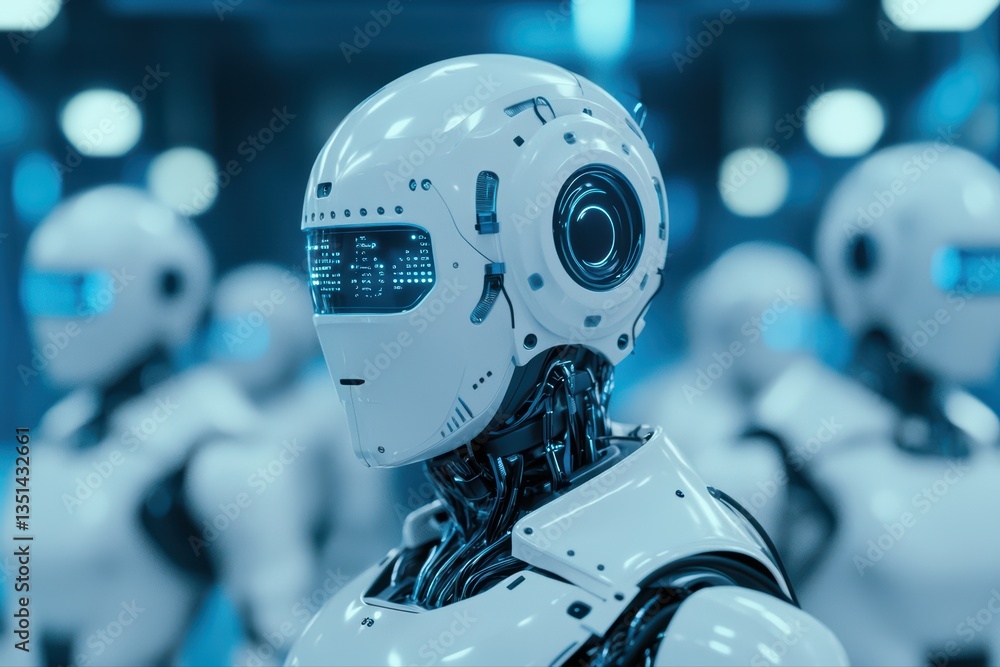 Poster advanced humanoid robot in futuristic environment