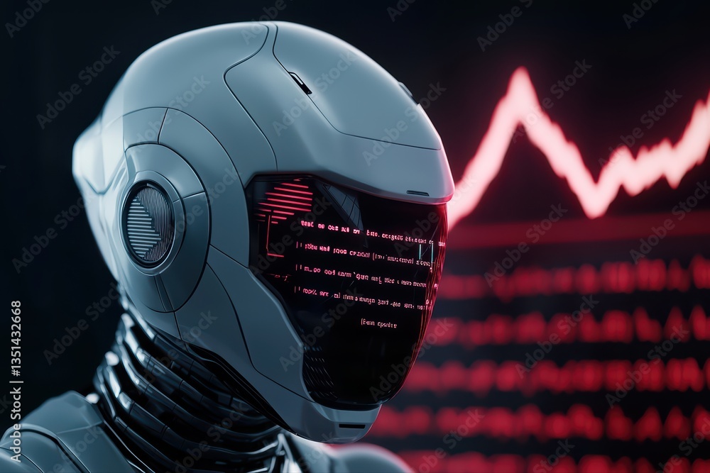 Poster futuristic robot with data visualization background