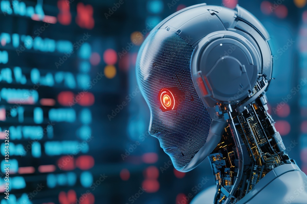 Aufkleber futuristic robot head with data backgrounds and lights