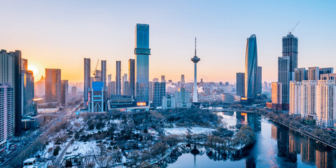 Naklejka premium High Angle View of TV Tower and Youth Park City Skyline in Shenyang, Liaoning Province, China
