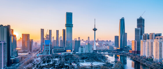 Naklejka premium High Angle View of TV Tower and Youth Park City Skyline in Shenyang, Liaoning Province, China