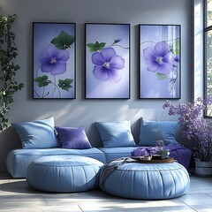 Contemporary Living Room Decor with Sofa, Wall Art, Interior Plants & Window Light