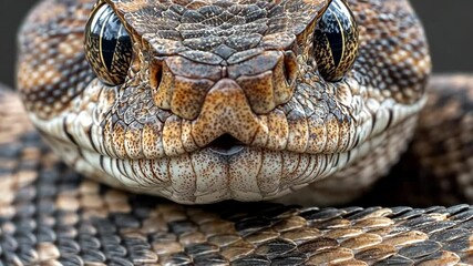 Detailed close-up of a wild snake showcasing its intricate scale patterns and sharp features in a natural habitat