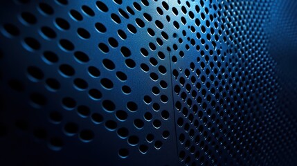 Perforated metal wall, dark blue, close up, server room background