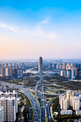 Zhengdong New District CBD and overpass skyline, Zhengzhou, Henan, China