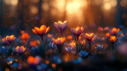  Vibrant Field of Blooming Flowers in Soft Sunlight