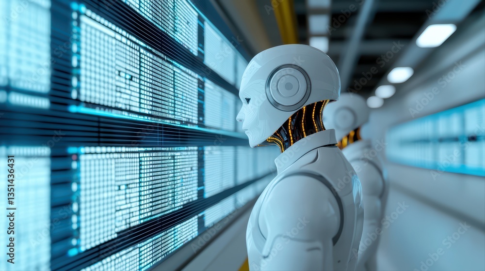 Poster futuristic robots in high-tech environment