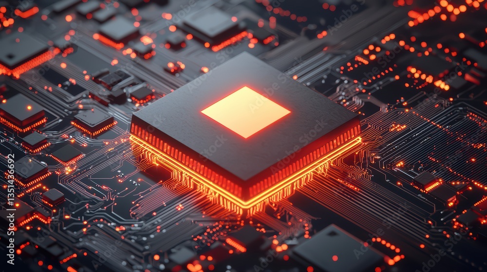 Poster close-up view of futuristic computer microchip design