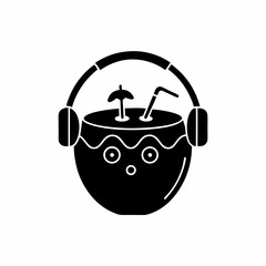 creative details A Coconut with Headphones Listening to Music Icon vector illustration