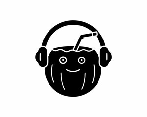 creative details A Coconut with Headphones Listening to Music Icon vector illustration