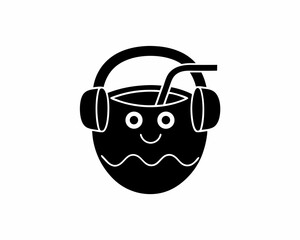 creative details A Coconut with Headphones Listening to Music Icon vector illustration