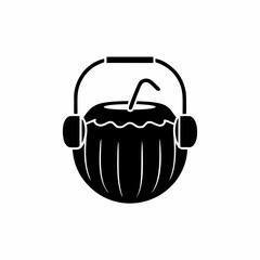 creative details A Coconut with Headphones Listening to Music Icon vector illustration
