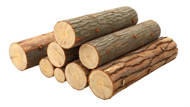 Stack of Realistic Cut Logs – Timber Wood Pile with Bark Texture PNG