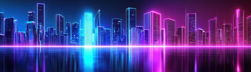Fototapeta premium Neon Cityscape with Vibrant Skyscrapers at Night